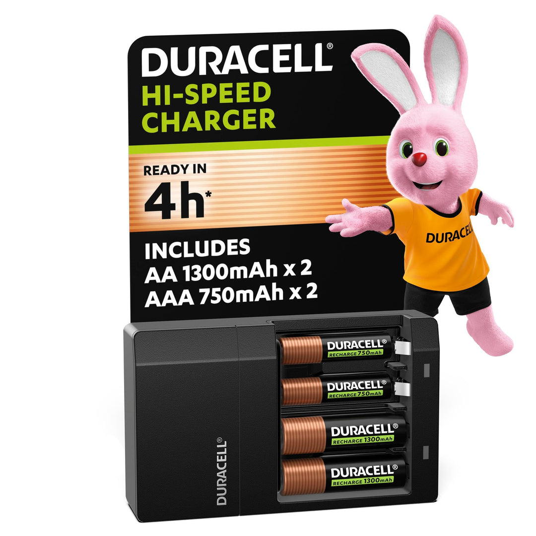 Duracell CEF14 4-Stunden-Ladegerät, mit wiederaufladbaren Batterien, AA+AAA ,weiss