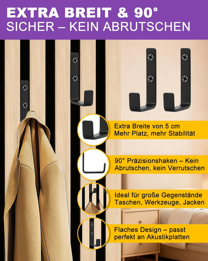 Haliya Haken Akustikpaneele, Breite Version – Kleiderhaken Akustikpaneele aus Stahl, 10 kg Tragkraft