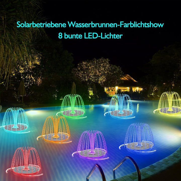 AISITIN 6,5W LED Solar Springbrunnen mit Verstellbare Stützstange, Buntes Solar Teichpumpe Eingebaut
