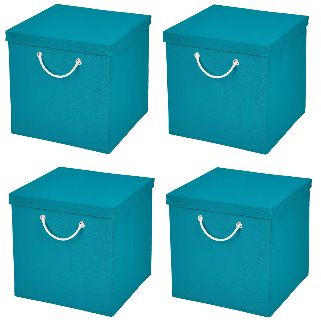 StickandShine 4er Set Türkis Faltbox 30 x 30 x 30 cm Aufbewahrungsbox faltbar mit Kordel und mit Dec