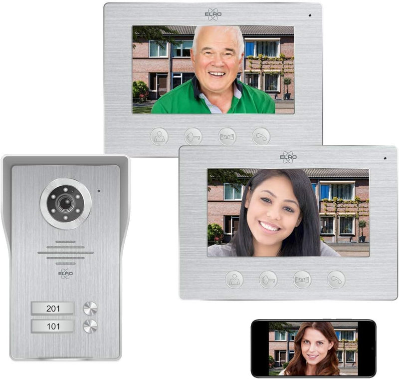 ELRO DV477IP2 WiFi IP Video Türsprechanlage-2-Familien-mit 2X 7-Zoll-Farbbildschirm-Color Night Visi