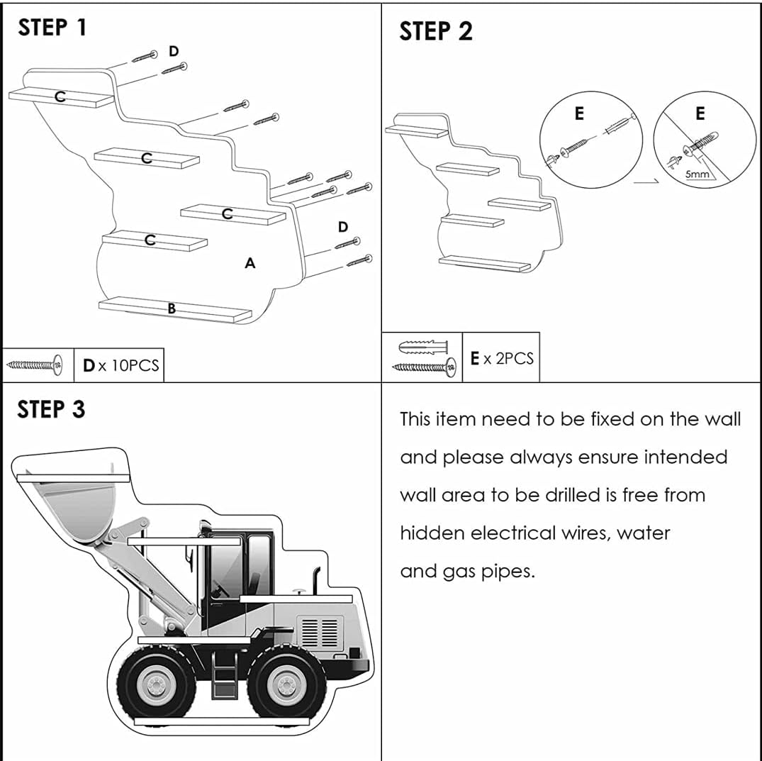 m Mayda Kinderregal Bulldozer Wandregal Kinderzimmer Wandboard Bücherregal Regal Hängeregal Schweber