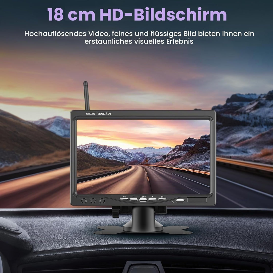Inefala Wireless Rückfahrkamera mit 7-Zoll-HD-IPS-Monitor, Nummernschild IP69 wasserdichte Auto-Rück