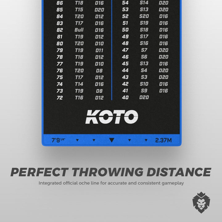 KOTO - Carpet Checkout Dartmatte, Schutz Bodens und Dartpfeile, Mit Score-Indikation + Oche 237x60cm