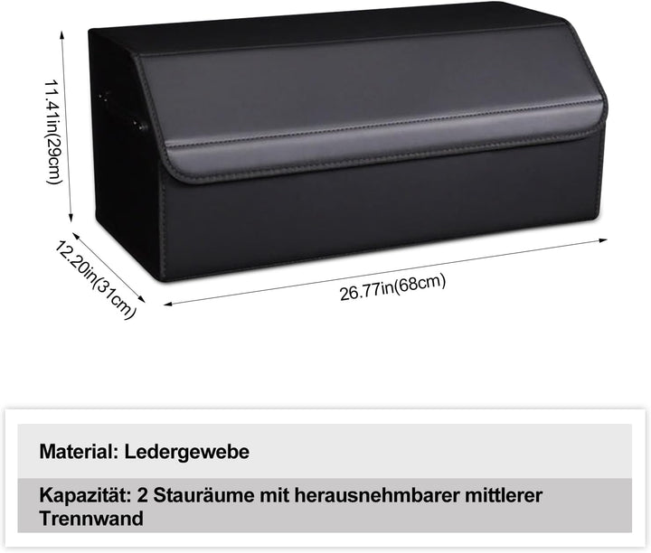 Ergocar Kofferraum Organizer, Doppelschicht Zusammenklappbarer Aufbewahrungsbox, PU-Leder Autotasche
