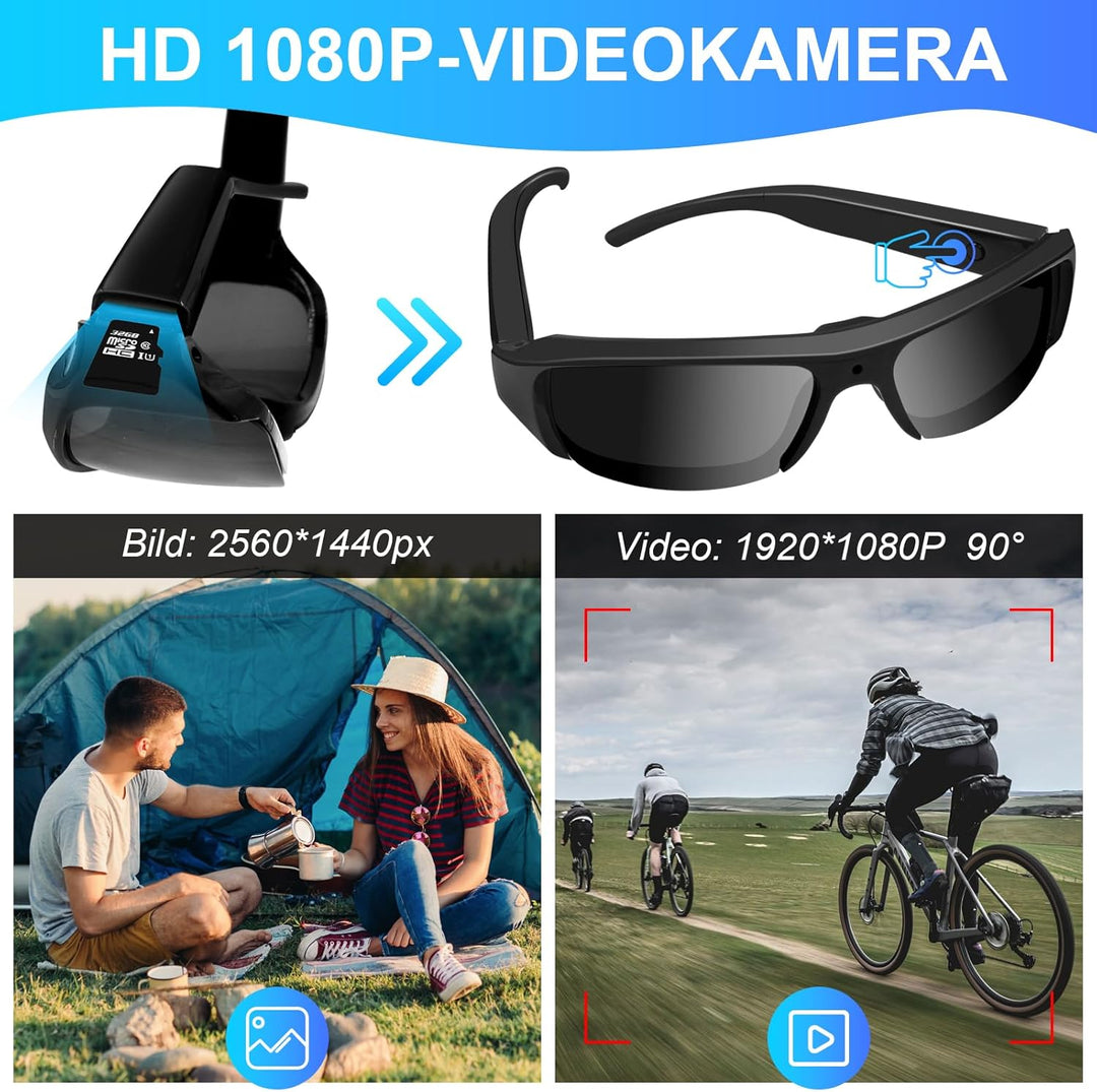 Ninsanmoon Sonnenbrille Sportkamera HD 1080P Brille Mini Action Kamera, 32GB Sonnenbrille Sport Acti