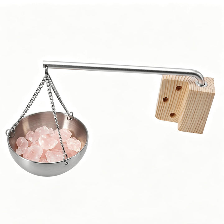 Hapvida Saunaschale, hängender Aromatherapie-Ölbecher aus Edelstahl mit Holzblock für Saunaraum, Aro