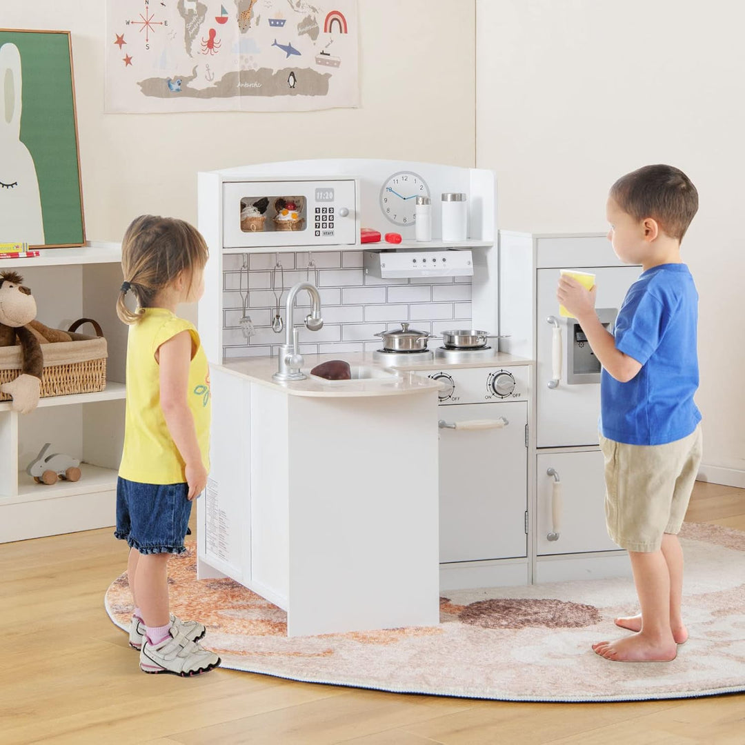 COSTWAY Eck Spielküche mit separatem Kühlschrank, Kinderküche Holz mit Sound, inkl. Spielzubehör, fü