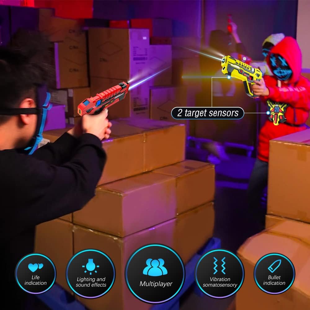 Wiederaufladbares Laser Tag Set 4 – VATOS Laser Tag mit 4er Set mit Westen | Infrarot Laser Tag Set