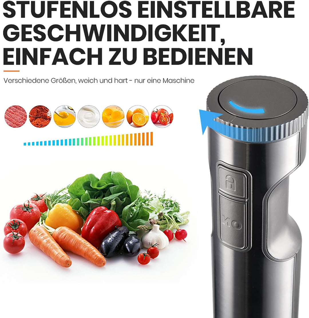 MIUI Stabmixer Edelstahl – Mixer für Küchenhandmixer-Set, 14-Gang-Edelstahlklinge und Körperhandstab