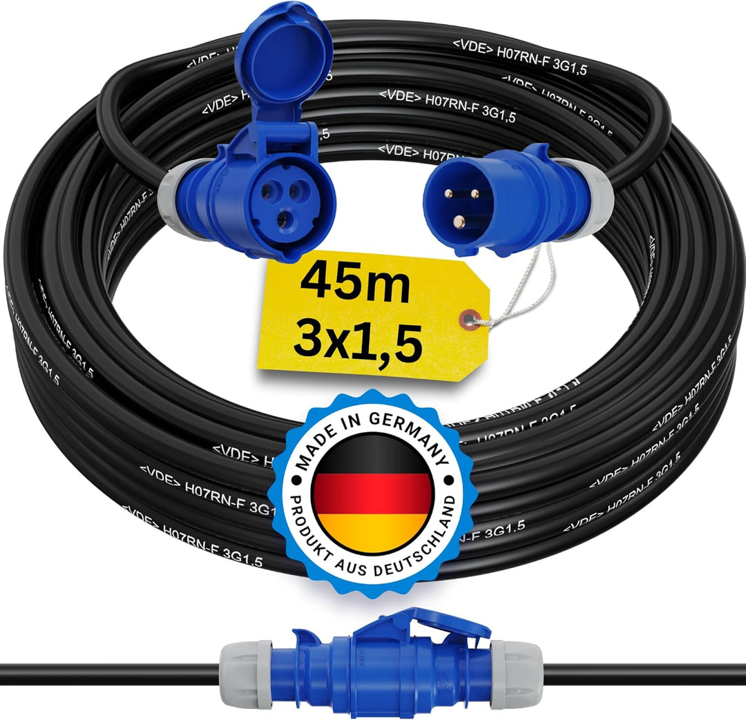 CEE Verlängerungskabel Camping Campingkabel Caravan Boot Gummi H07RN-F 3x1,5 mm² IP44 Aussen 230V 16