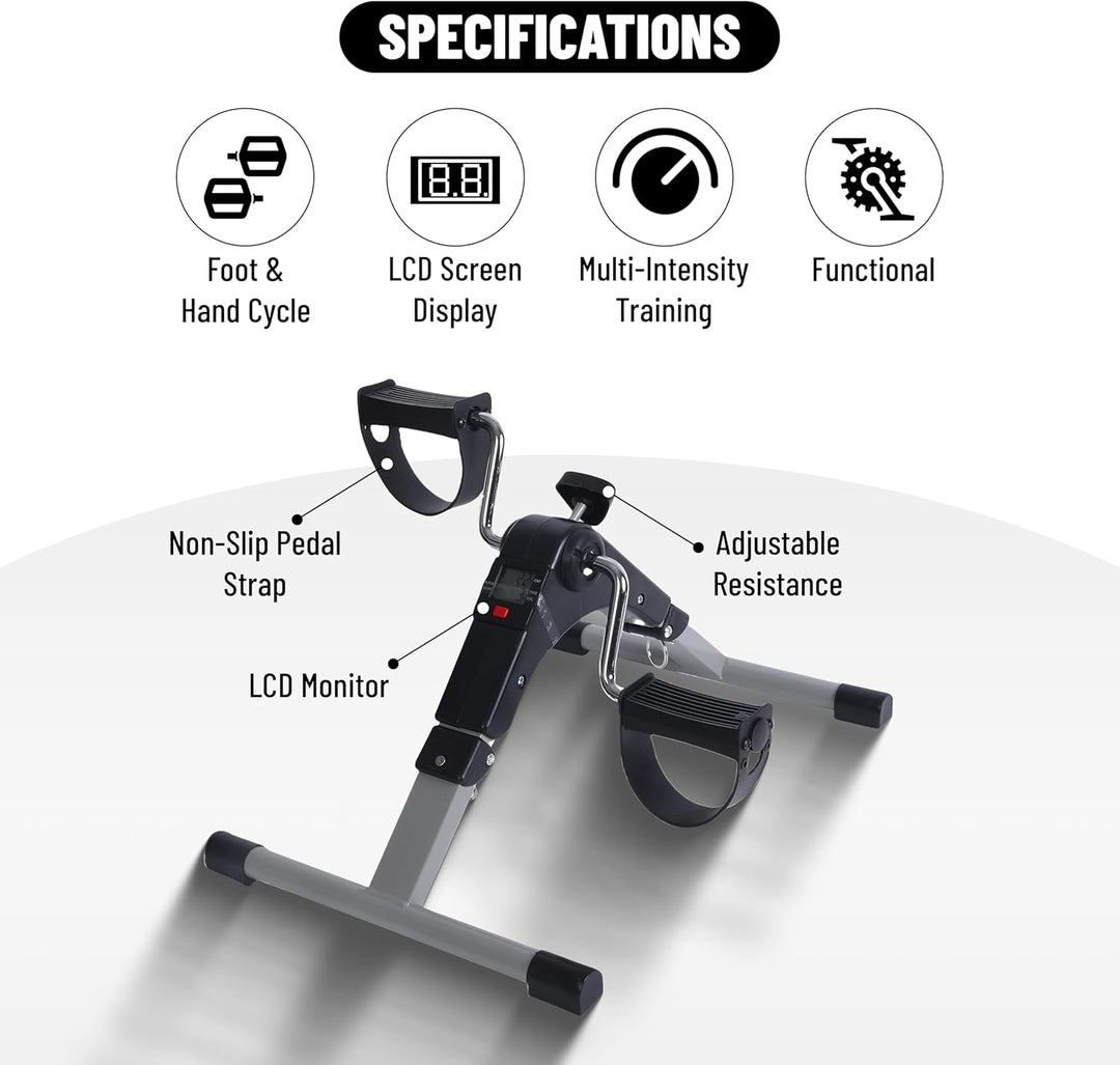 Endless Folding Pedal Exerciser with LCD Monitor | Black | Material: Alloy Steel | Mini Under Desk E