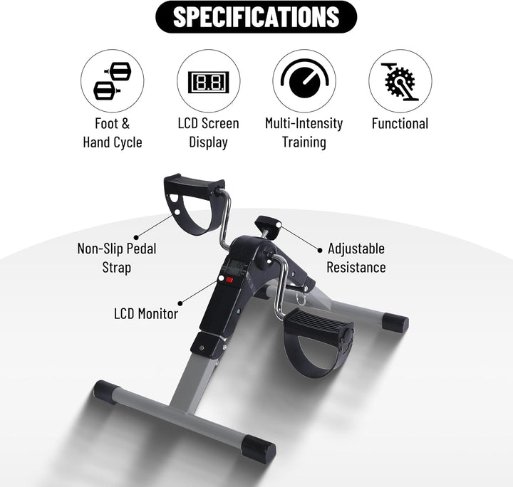 Endless Folding Pedal Exerciser with LCD Monitor | Black | Material: Alloy Steel | Mini Under Desk E
