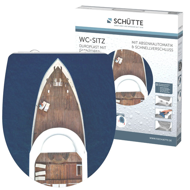 SCHÜTTE 82578 Duroplast WC-Sitz YACHTING mit Absenkautomatik und Schnellverschluss Motiv, Yachting