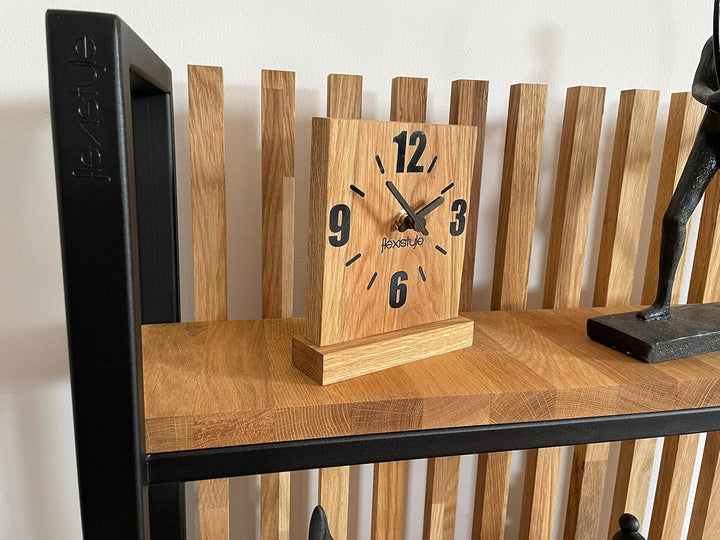 FLEXISTYLE Modern standuhr klein aus Holz Eiche Wohnzimmer Badezimmer (Style 1), Shwarz/Oak, Schwarz