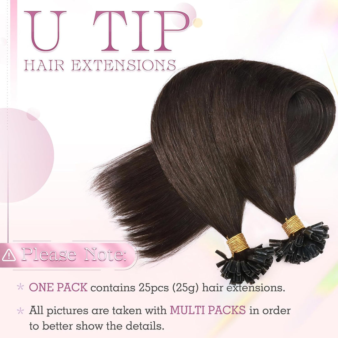 Elailite Bonding Extensions Echthaar Dunkelbraun 25 Strähnen 25g Haarverlängerung Glatt U Tip Kerati