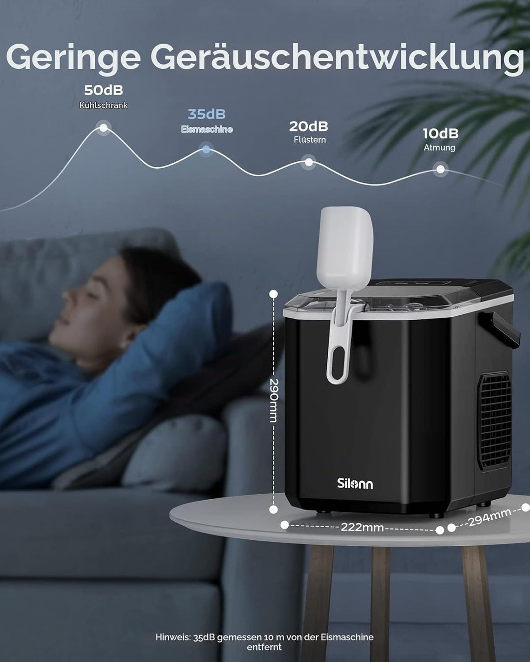 Silonn Eiswürfelmaschine mit Tragegriff &amp; Eiskorb, Mini Ice Maker mit Selbstreinigung, 9 Eiswürfel i