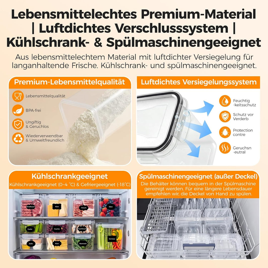 2.8L/30CM Küchen Vorratsdosen mit Deckel Luftdicht Gross 16er Set BPA Frei, aufbewahrungsbox mit dec