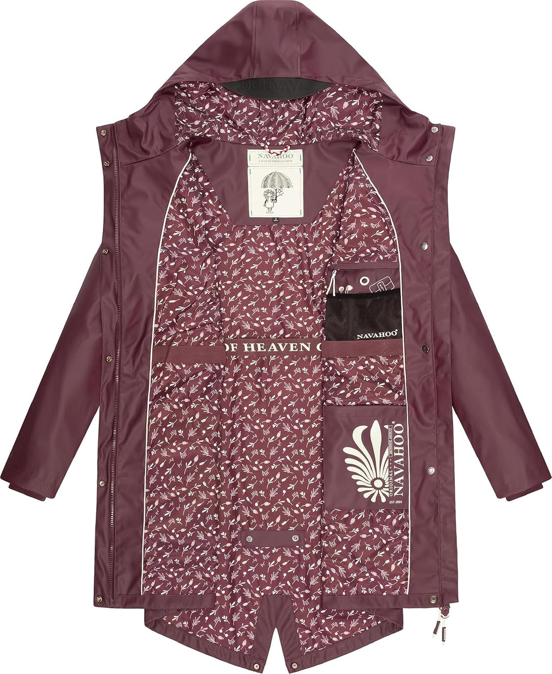 Navahoo Damen Übergangsjacke Regenmantel wasserdicht lang mit Kapuze Tropical Stormoo XS-3XL XS Wine