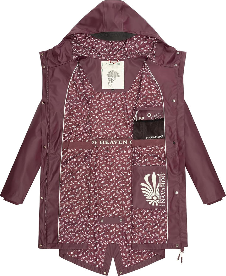 Navahoo Damen Übergangsjacke Regenmantel wasserdicht lang mit Kapuze Tropical Stormoo XS-3XL XS Wine