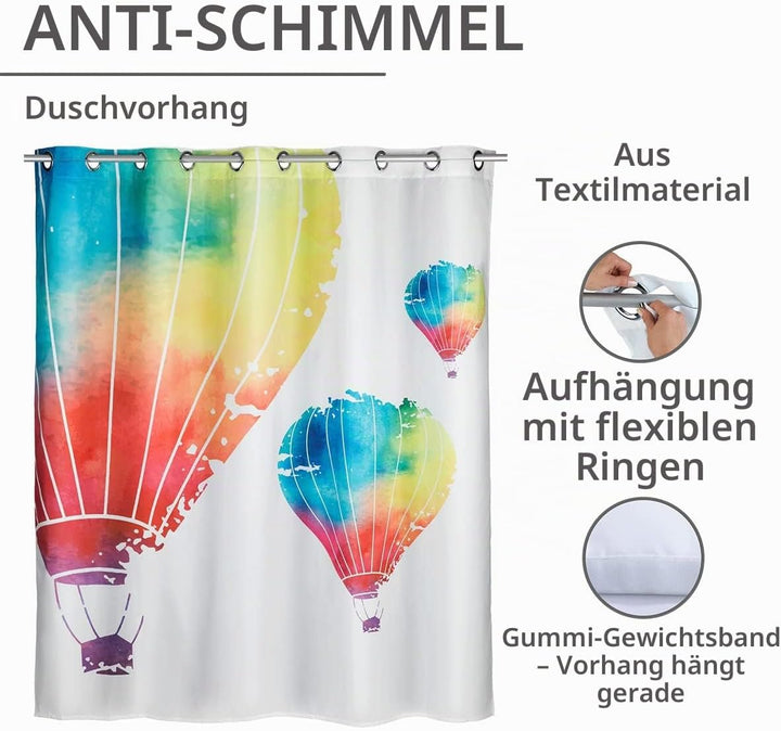 WENKO Anti-Schimmel Duschvorhang In the Air Flex, Textil-Vorhang mit Antischimmel Effekt, grosse int