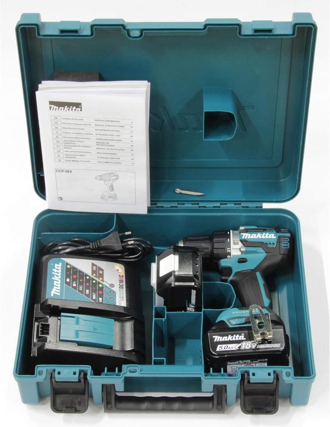 Makita DDF484RTE Akku-Bohrschrauber 18V / 5,0 Ah, 2 Akkus + Ladegerät im Koffer Drill / 2 x battery