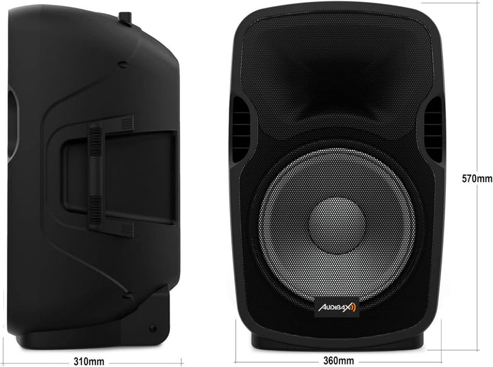 Audibax Party 212 Led Set 2 Altavoces 12" PRO 1000W Pico + Soportes + Cableado + Micrófono