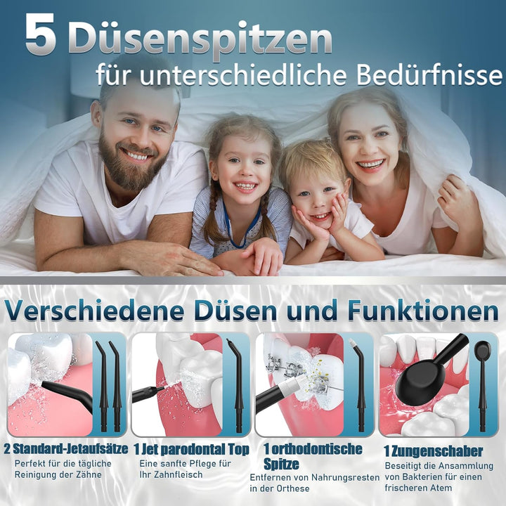Munddusche Kabellos Elektrisch, Munddusche Testsieger 2025, 4 Modi DIY Druck & 5 360° Jet-Tipps, 300