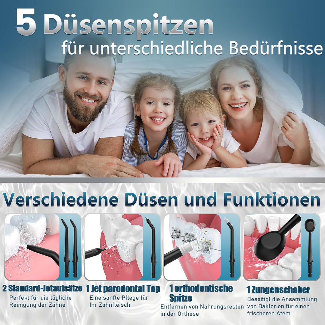 OasiSmile Kabellose Elektrische Munddusche: Munddusche Testsieger 2026, 4 Modi DIY Druck & 5 360° Je