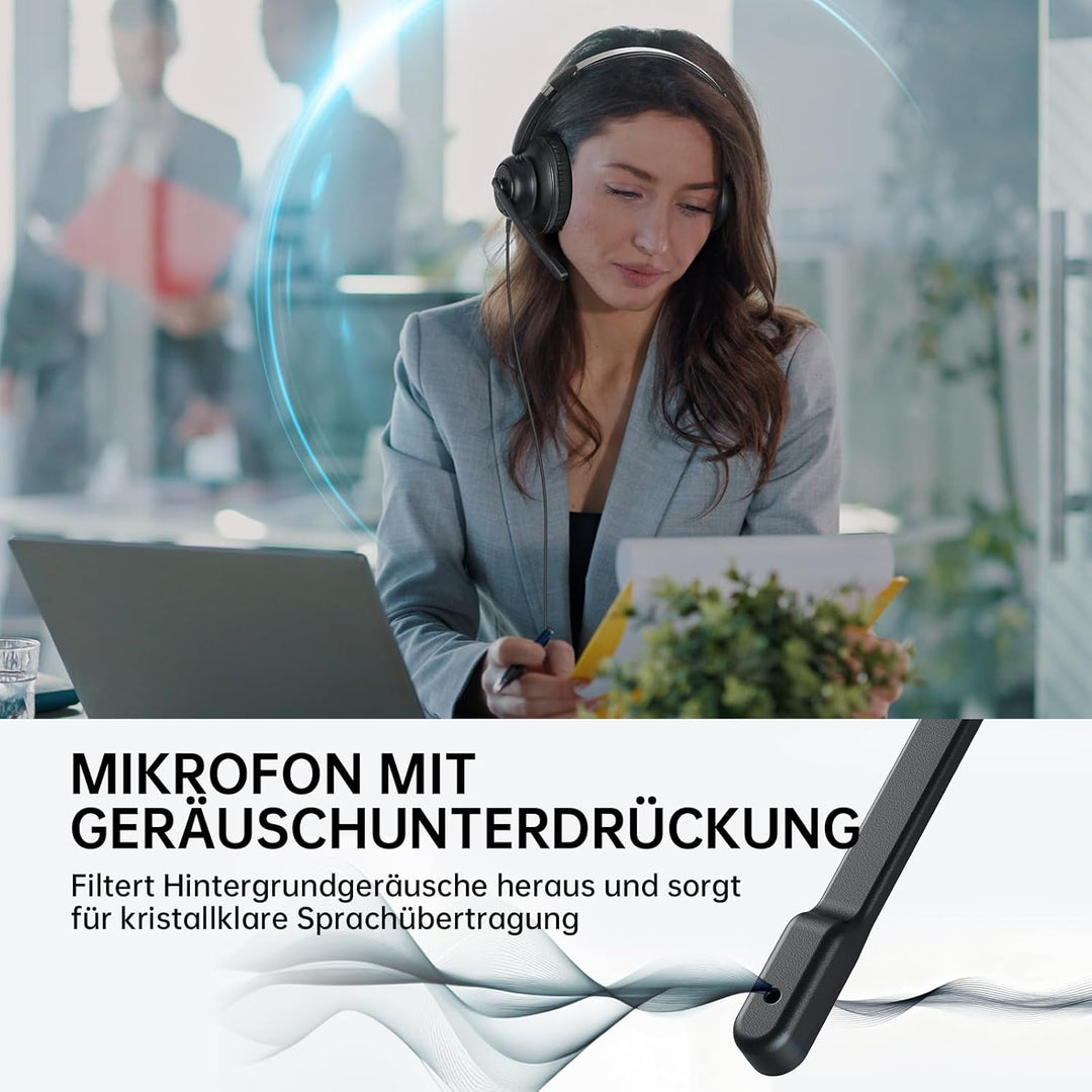 EKSA H8 PC Headset mit Mikrofon, Stereo USB Headset mit Kabel, Headset mit Geräuschunterdrückung, US