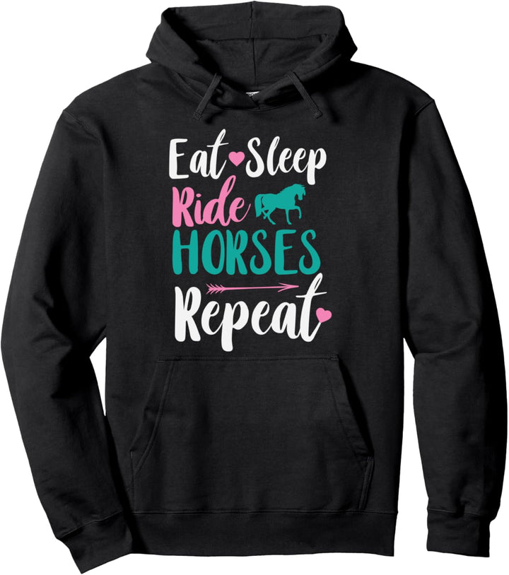 Cute Eat Sleep Ride Horses Repeat Equestrian Pullover Hoodie