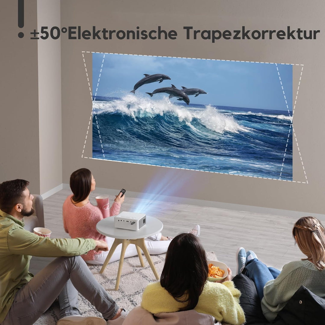 Mini Beamer mit Stativ, Beamer Full HD 1080P Unterstützt, AKIYO O1 Video Beamer für Handy Phone, Ges