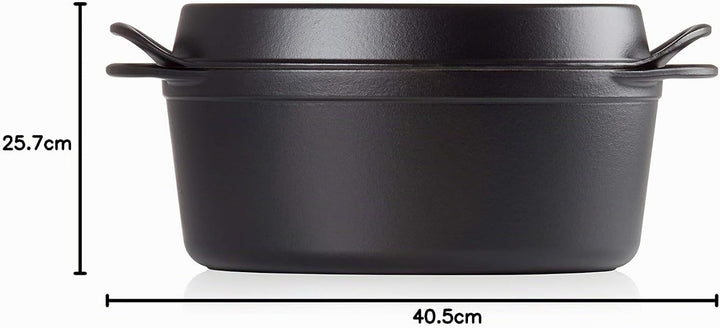 Le Creuset Gusseisen-Bräter Doufeu, Oval, Ø 32 cm, Für alle Herdarten und Induktion geeignet, Schwar