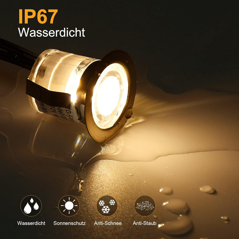 INDARUN 10er Set LED Bodeneinbauleuchten Aussen Warmweiss Ø30mm Terrasse Einbaustrahler IP67 Wasserd