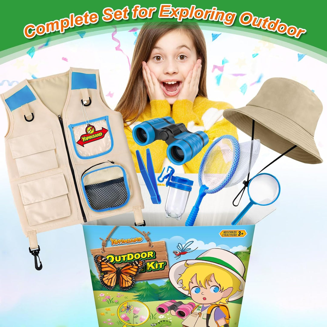 Forscherset für Kinder, Exploration Spielzeug mit Weste, Hut und Kindern Fernglas, Kindern Campingau