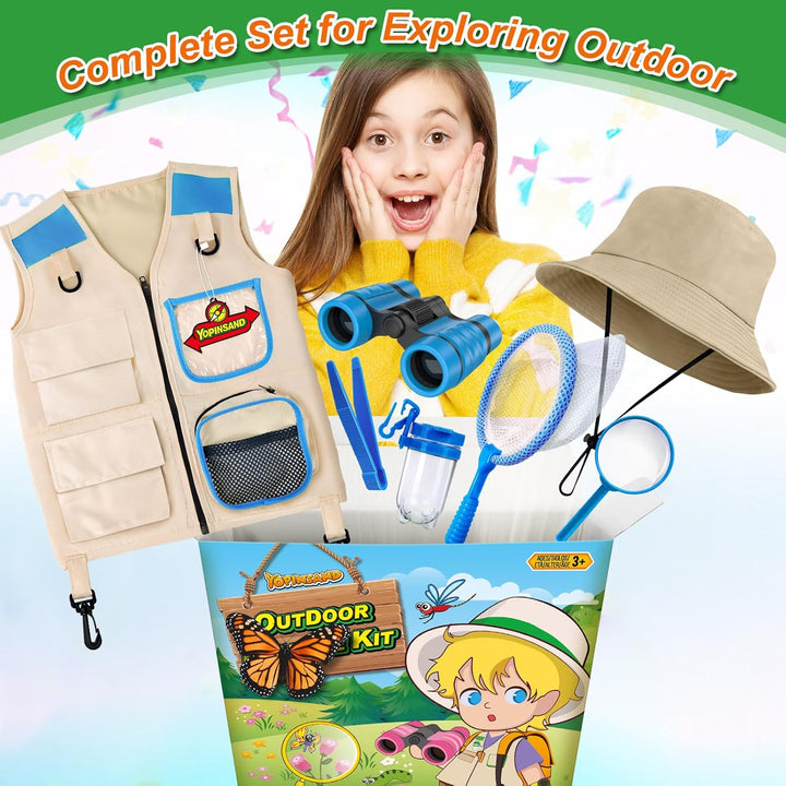 Forscherset für Kinder, Exploration Spielzeug mit Weste, Hut und Kindern Fernglas, Kindern Campingau