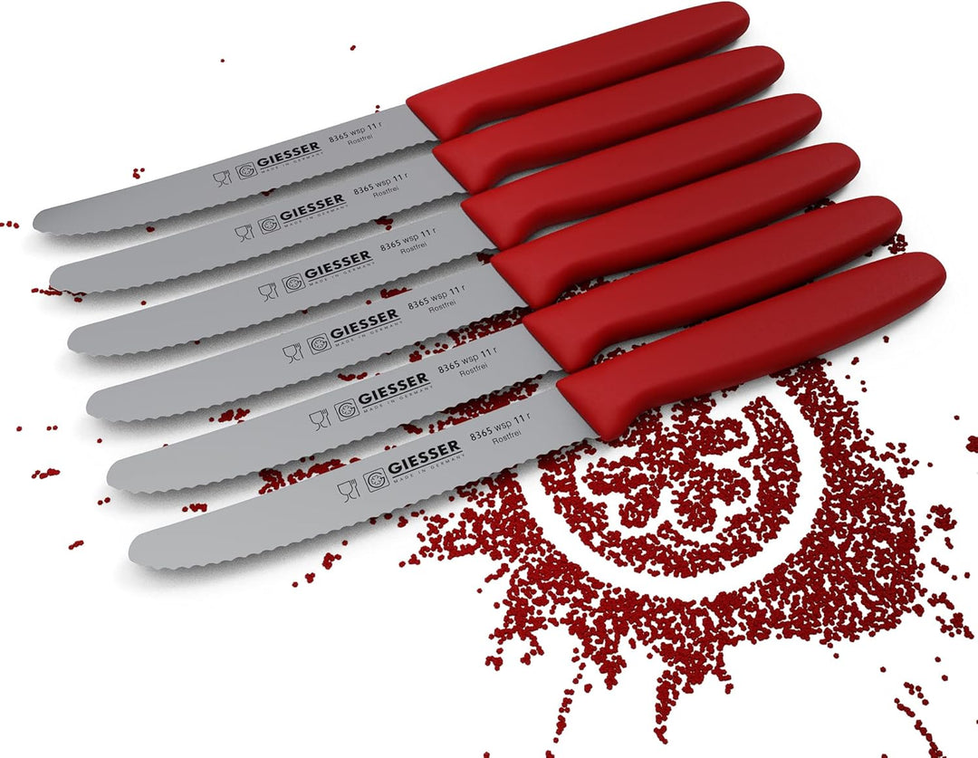 Giesser seit 1776 - Made in Germany - Tomatenmesser 6er Set rot, Klinge 11 cm, rutschfest, kleines U