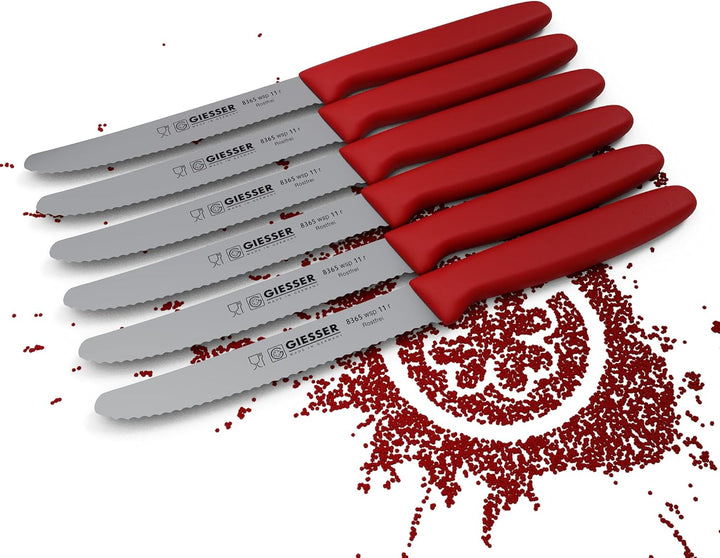Giesser seit 1776 - Made in Germany - Tomatenmesser 6er Set rot, Klinge 11 cm, rutschfest, kleines U