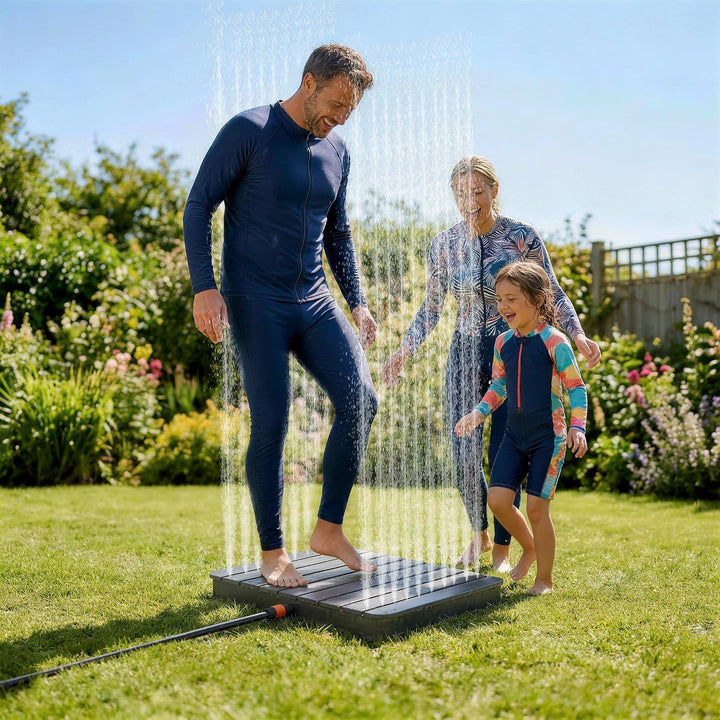 AufuN Gartendusche Aussendusche aus WPC/Aluminium, Mobile Bodendusche Campingdusche mit rutschfeste