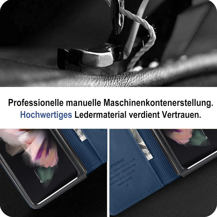 Handyhülle für Samsung Galaxy Z Fold 4 Hülle mit Schutzfolie, Standfunktion Kartenfach Wallet Premiu