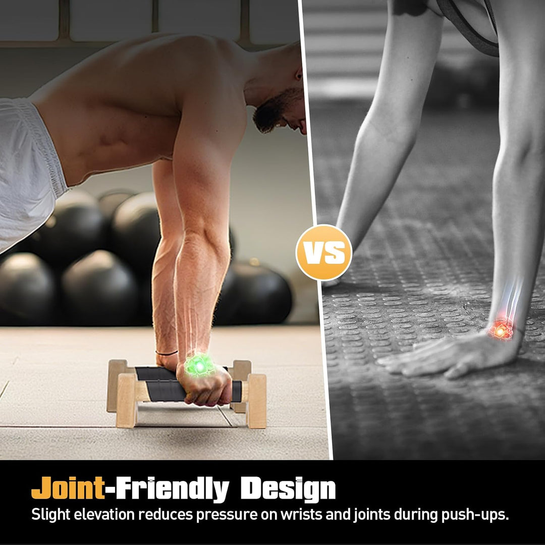 Liegestützgriffe aus Holz,2 Push Up Bars & 4 Handgelenkbandagen,Parallettes Rutschfeste Paralletes f