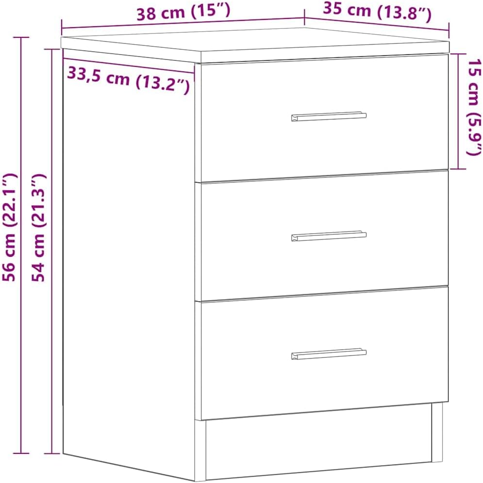 vidaXL 2X Nachtschrank 3 Schubladen Nachttisch Nachtkonsole Nachtschränckchen Nachtkommode Couchtisc