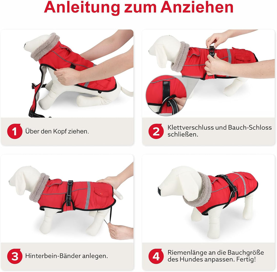 Hundemantel Winter, Hundemantel Wasserdicht für Kleine Hunde mit Verstellbaren Schultergurten, Warm