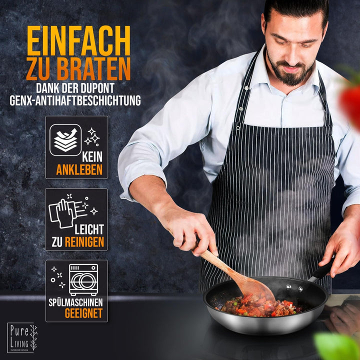 Pfannenset Induktion für alle Herdarten 20cm und 28cm beschichtete Pfannen aus Edelstahl - 10 JAHRE