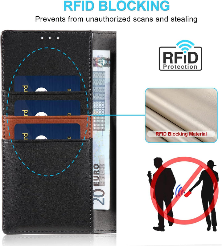 LENSUN Echtleder Hülle für Samsung Galaxy S23 Ultra, Handyhülle [Echtes Leder] [Kartenfach] [RFID Sc
