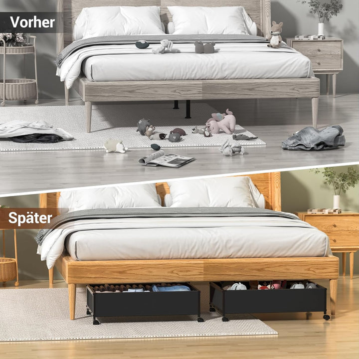 Unterbett Aufbewahrungsbox, 2 Stück Unterbettkommode mit Rollen und Deckel, Metallrahmen Bettkasten