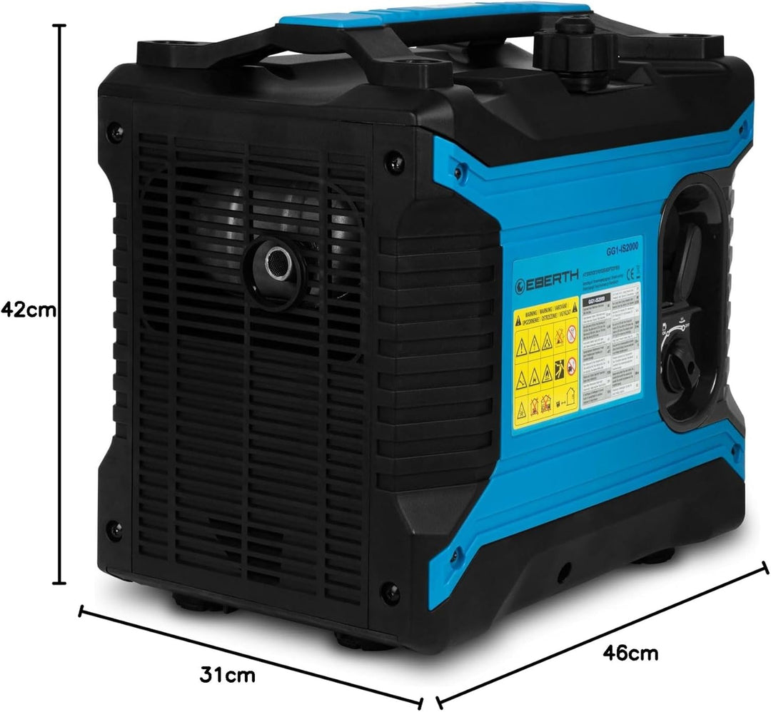 EBERTH 2000 Watt Inverter Stromerzeuger leise, Notstromaggregat mit 3 PS Benzinmotor, 4-Takt, Stromg