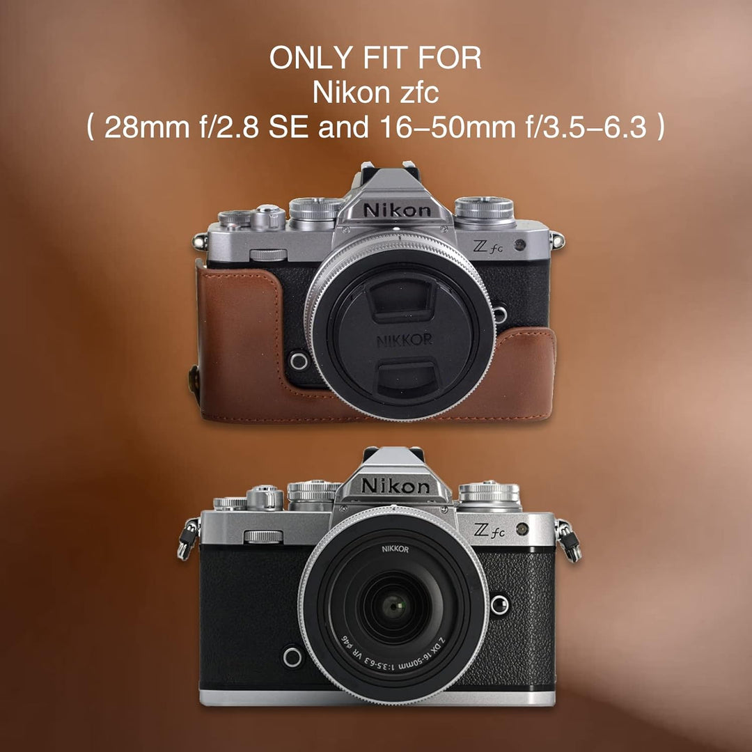 Rieibi Z fc Zfc Kameratasche PU-Leder mit Gurt für Nikon Z fc Zfc 28 mm f/2.8 SE, 16-50 mm f/3.5-6.3