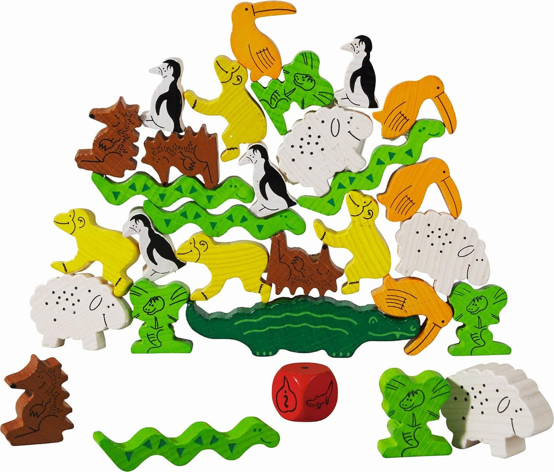 HABA Tier auf Tier – Stapelspiel aus Holz mit 29 Tieren, Balance- und Motorikspielzeug für Kinder ab