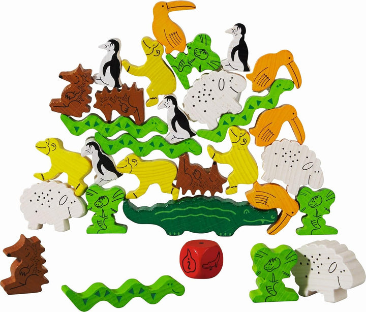 HABA Tier auf Tier – Stapelspiel aus Holz mit 29 Tieren, Balance- und Motorikspielzeug für Kinder ab